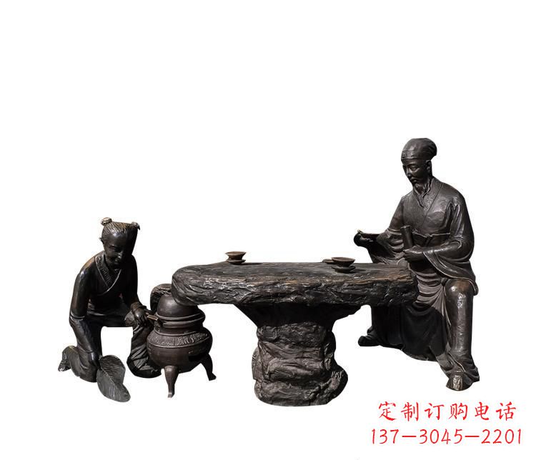 大同熬中药的儿童和老中医铜雕