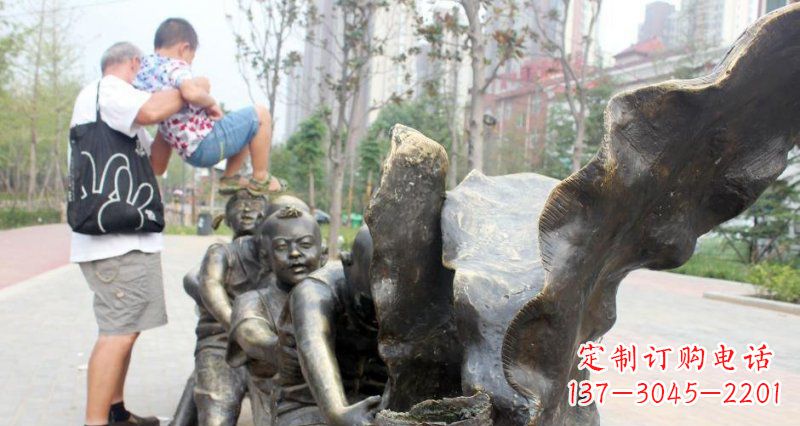 大同拔萝卜的儿童小区景观铜雕