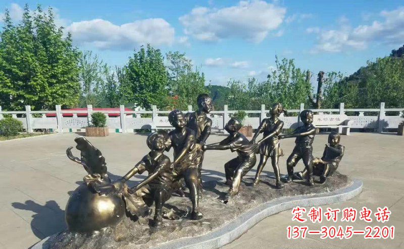 大同拔萝卜人物铜雕 (2)