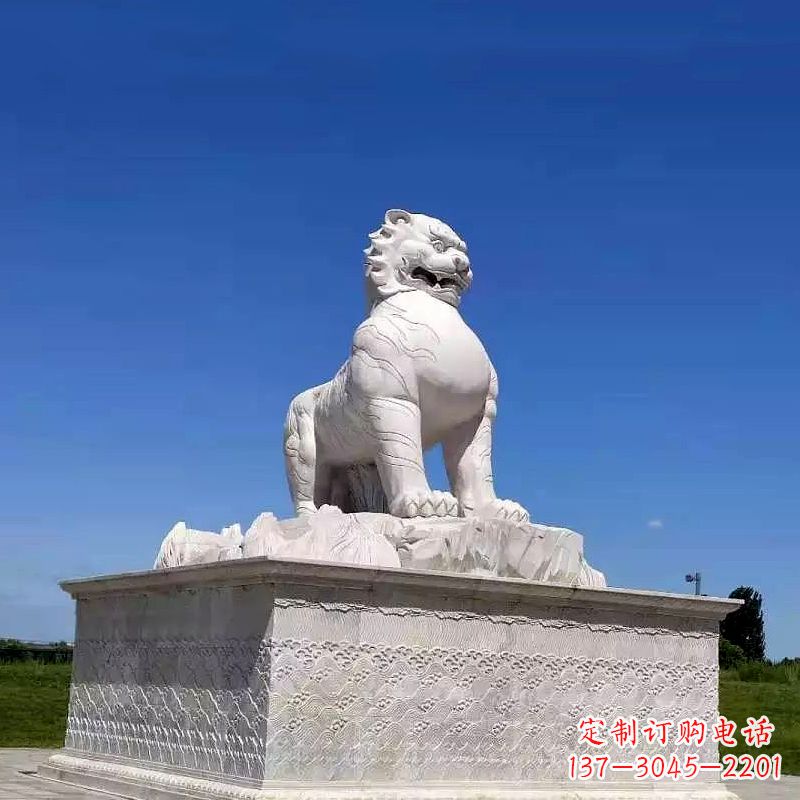 大同白虎汉白玉石雕-公园广场中国传统文化上古神兽雕塑摆件