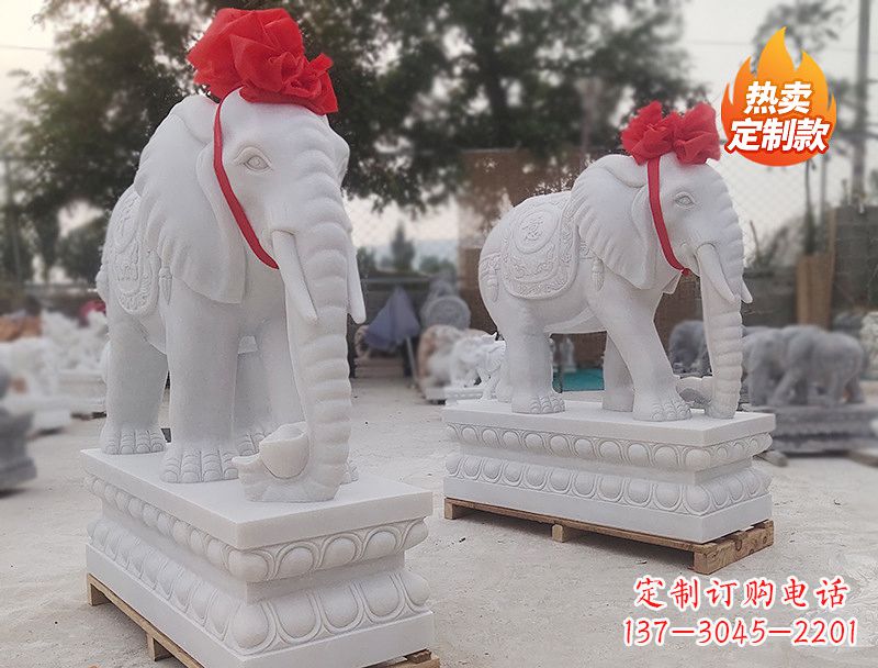 大同白色石雕大象卷鼻子