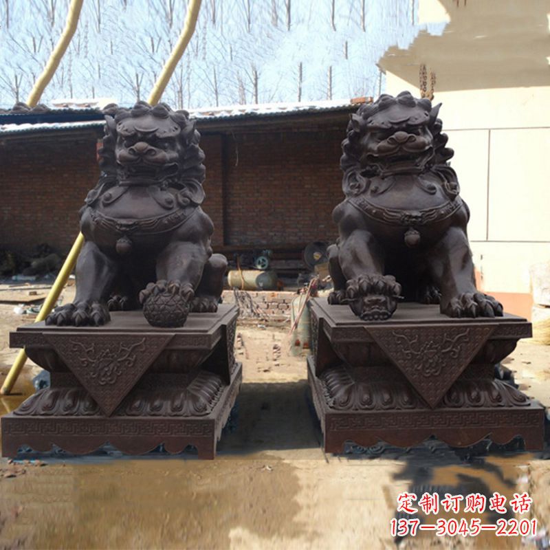 大同北京狮子铜雕塑-企业商场看门辟邪招财神兽