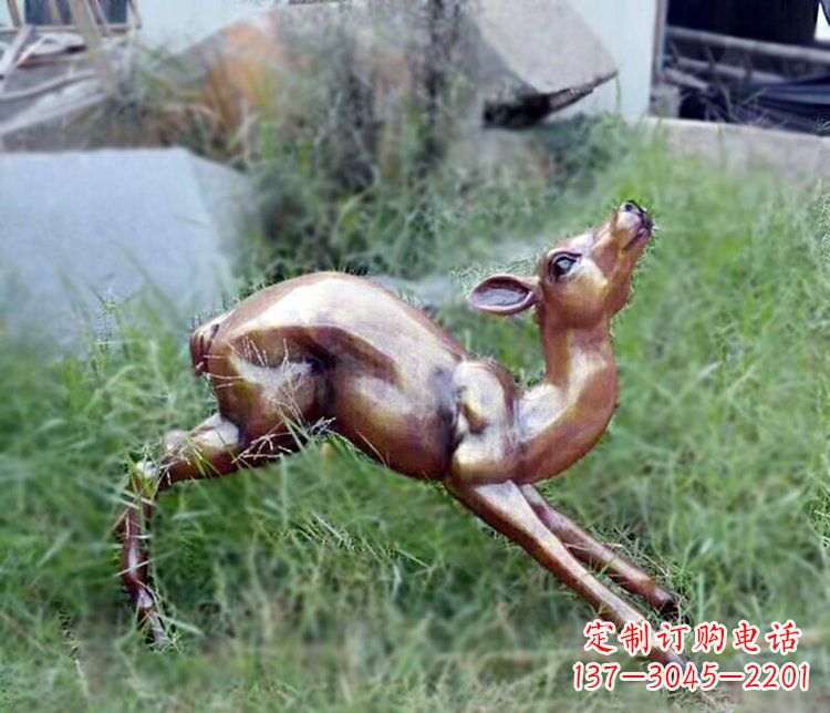 大同奔跑的小鹿公园玻璃钢仿铜动物摆件