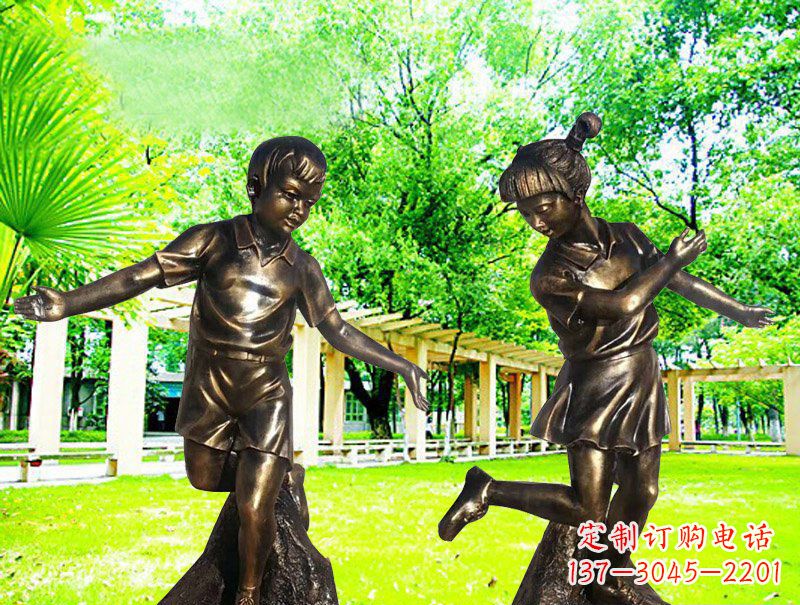 大同编花篮人物公园校园儿童玻璃钢仿铜雕塑