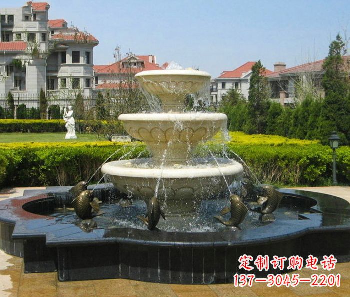 大同别墅景观多层鲤鱼喷泉石雕