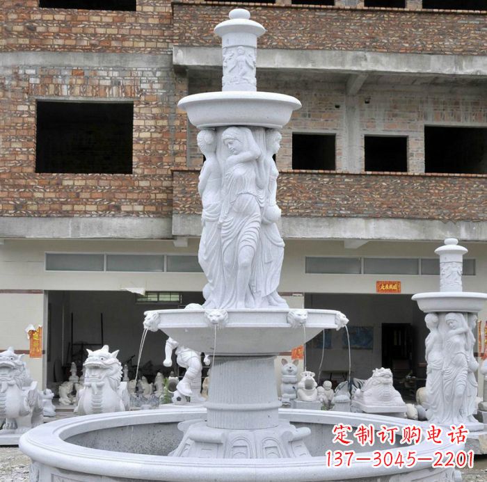 大同别墅景观汉白玉西方人物喷泉石雕