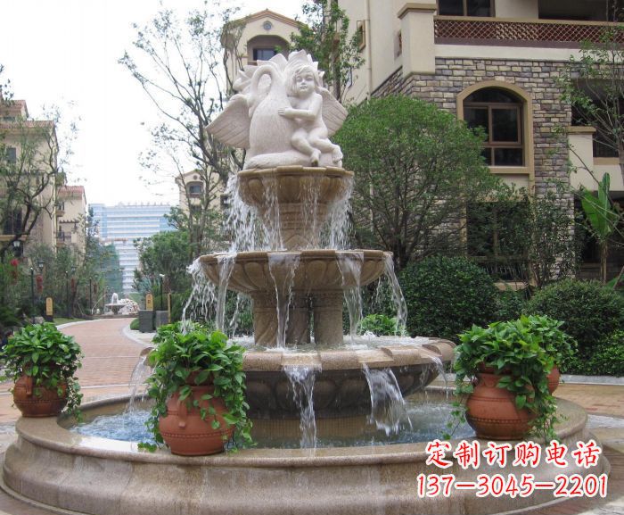 大同别墅景观天使喷泉石雕 (4)