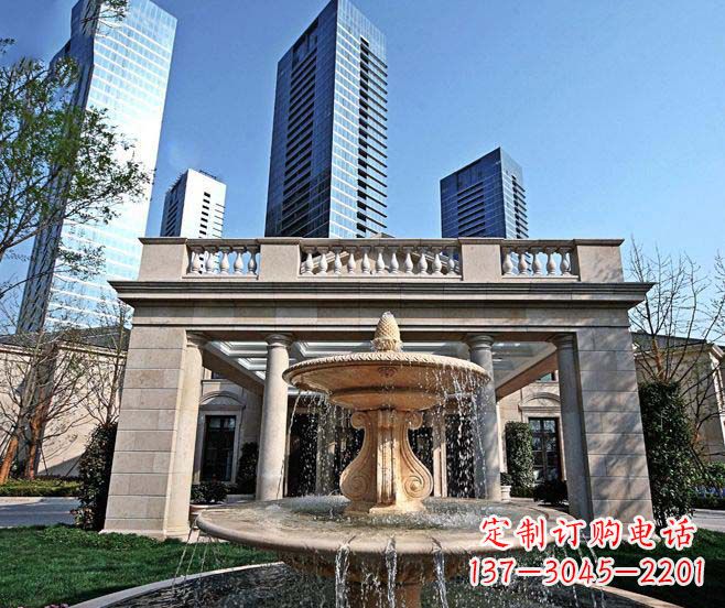 大同别墅景观晚霞红喷泉石雕 (2)