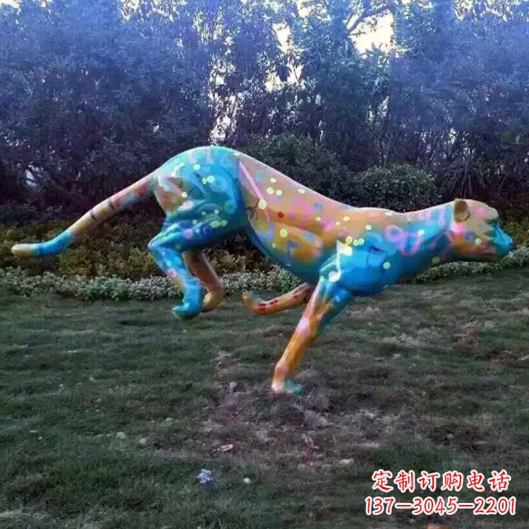 大同玻璃钢彩绘豹子雕塑艺术精美动物摆件