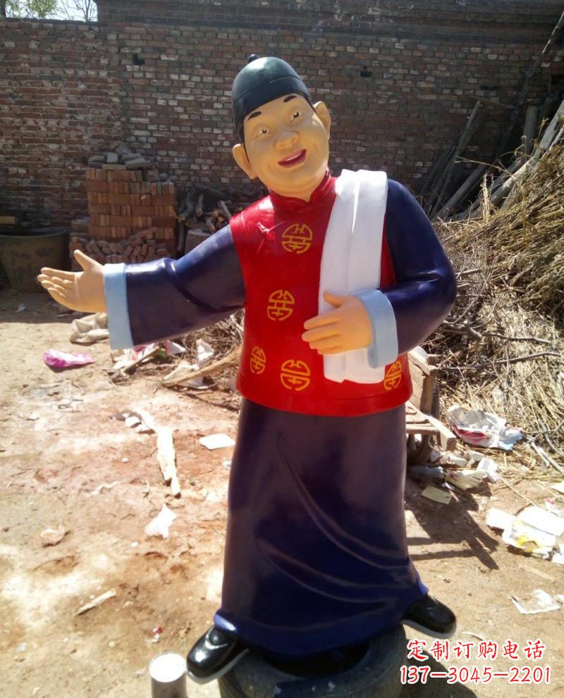 大同玻璃钢彩绘人物店小二雕塑