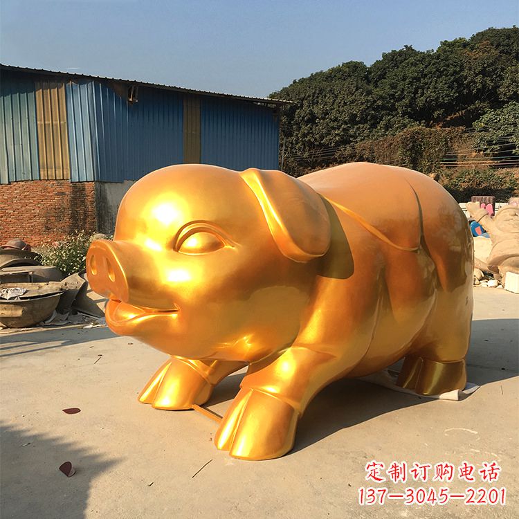 大同玻璃钢大型漆金猪仔雕塑-大型商场美陈动物雕塑