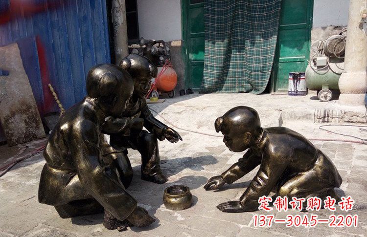 大同精美玻璃钢仿铜斗蛐蛐儿童雕塑