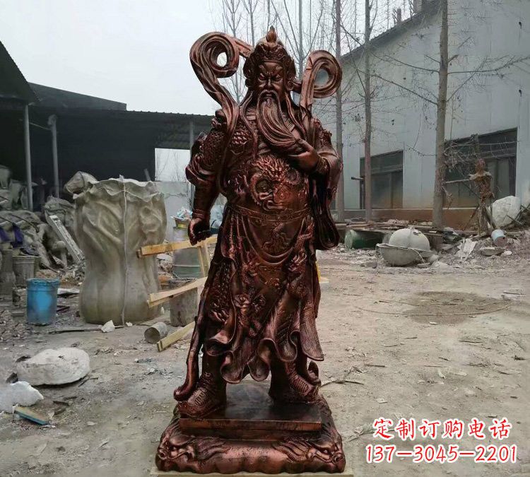 大同玻璃钢仿铜捋须关公雕塑