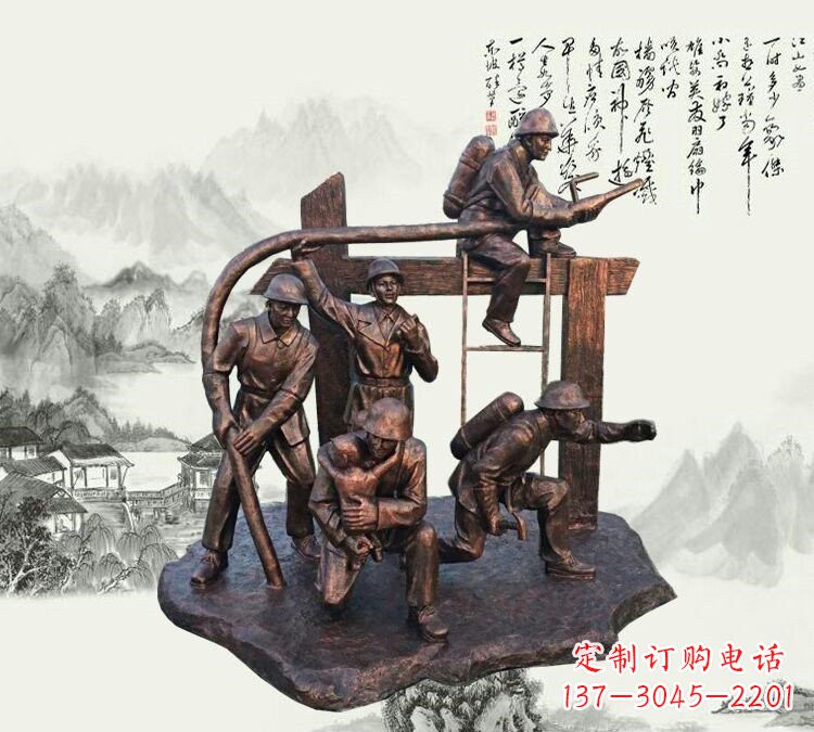 大同玻璃钢仿铜消防员雕塑传承英雄豪情