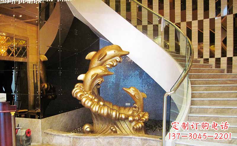 大同玻璃钢海豚仿铜动物雕塑