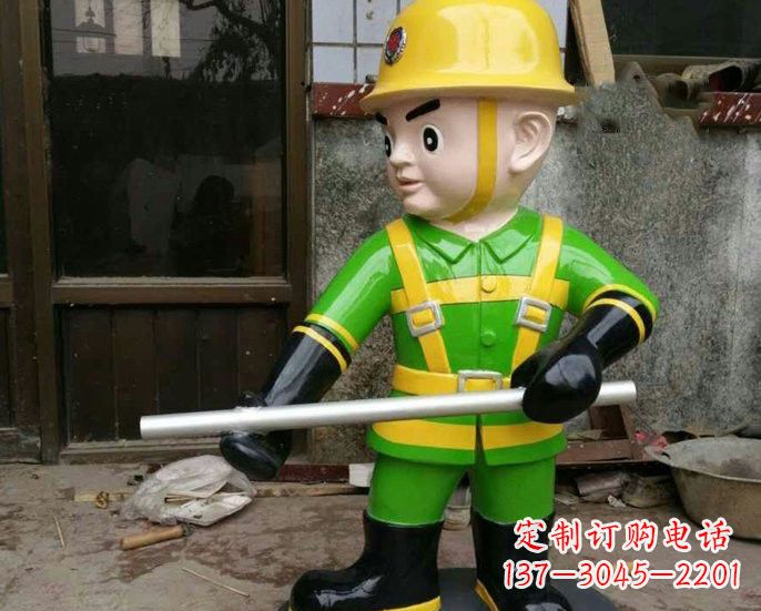 大同玻璃钢卡通消防员雕塑