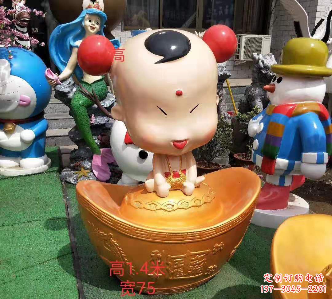 大同玻璃钢元宝娃娃雕塑招财进宝
