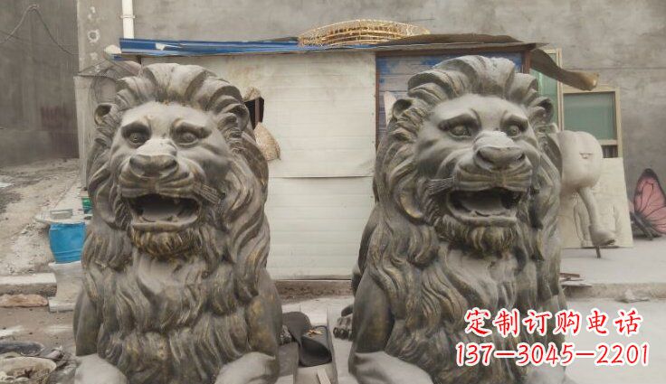 大同玻璃钢西洋趴狮仿铜动物雕塑