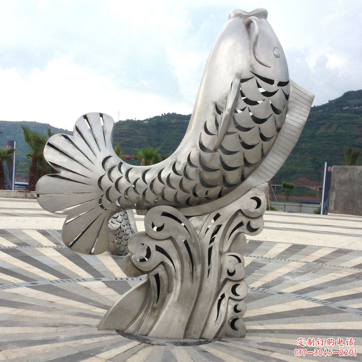 大同不锈钢“鱼”园林水景喷泉动物景观雕塑