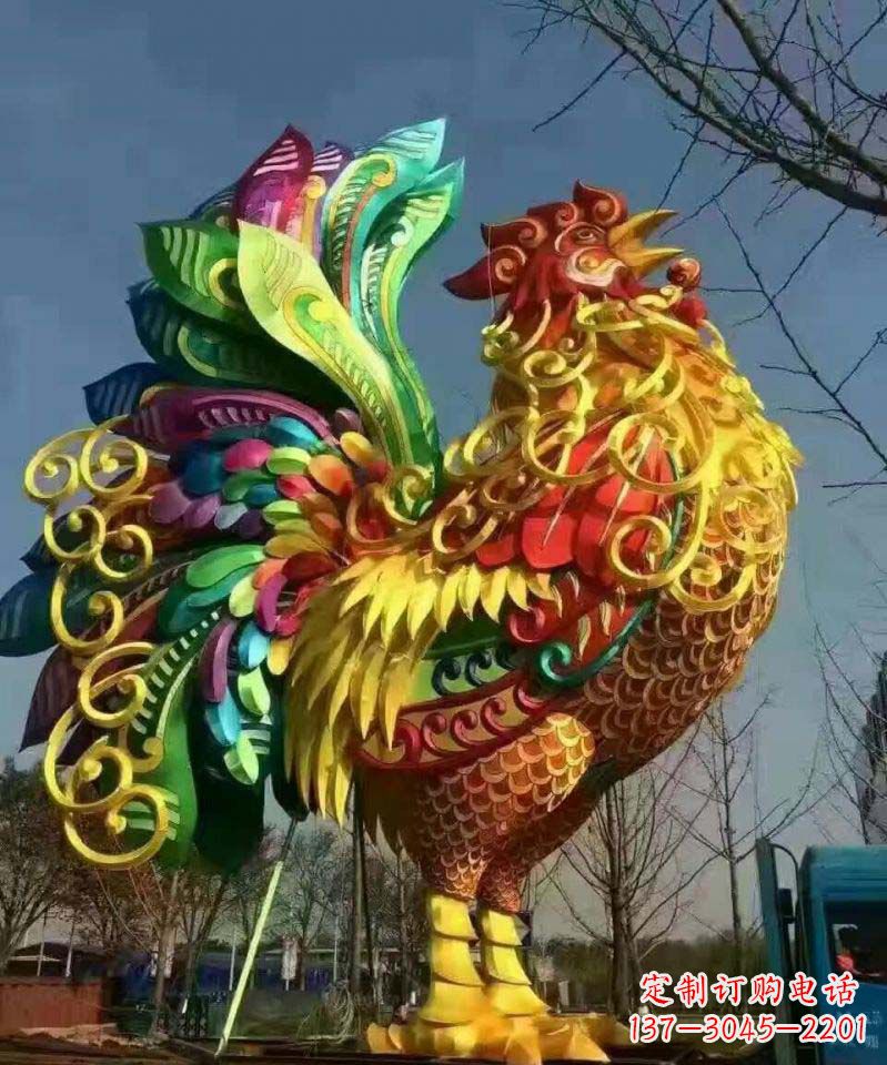 大同不锈钢彩色公鸡雕塑——精美绝伦