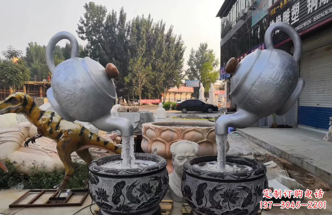 大同不锈钢茶壶喷泉雕塑精致而又高雅