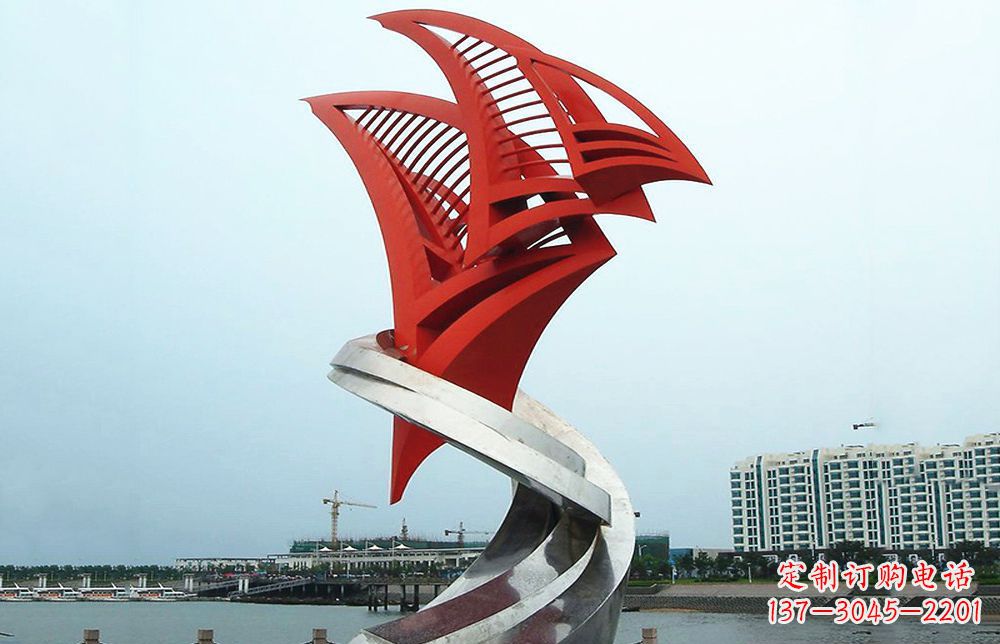 大同不锈钢抽象帆船海边景观雕塑22