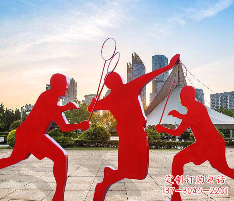 大同不锈钢抽象剪影打羽毛球人物雕塑
