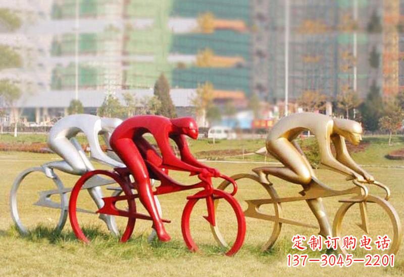 大同不锈钢抽象人物骑自行车雕塑