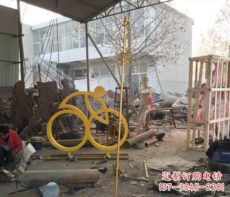 大同不锈钢抽象人物骑自行车雕塑 (2)
