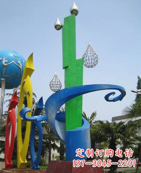 大同不锈钢抽象水滴和植物雕塑