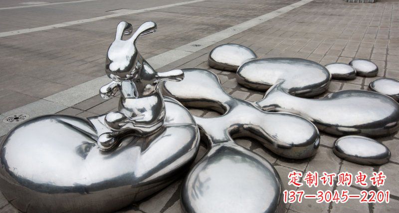 大同不锈钢兔子雕塑——精美的水滴广场装饰