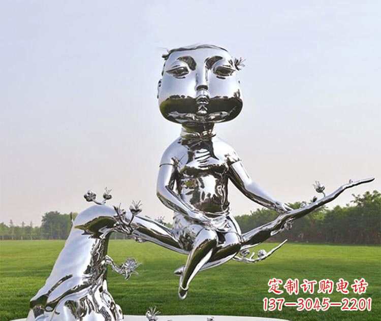 大同不锈钢抽象坐树枝上的女孩雕塑