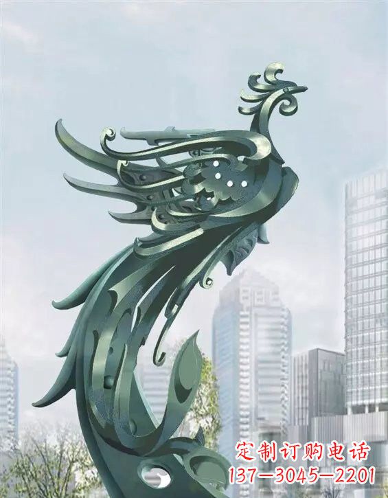 大同不锈钢大型凤凰雕塑美丽而神秘