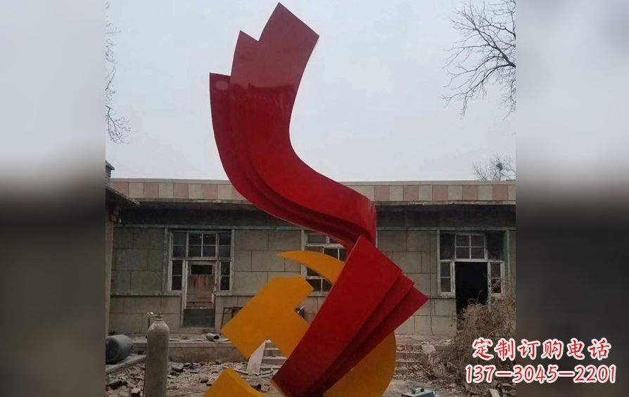 大同不锈钢党徽红绸雕塑