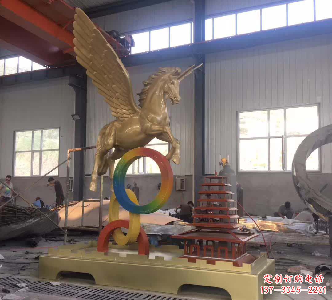 大同不锈钢飞马踩圆圈雕塑精美艺术之作