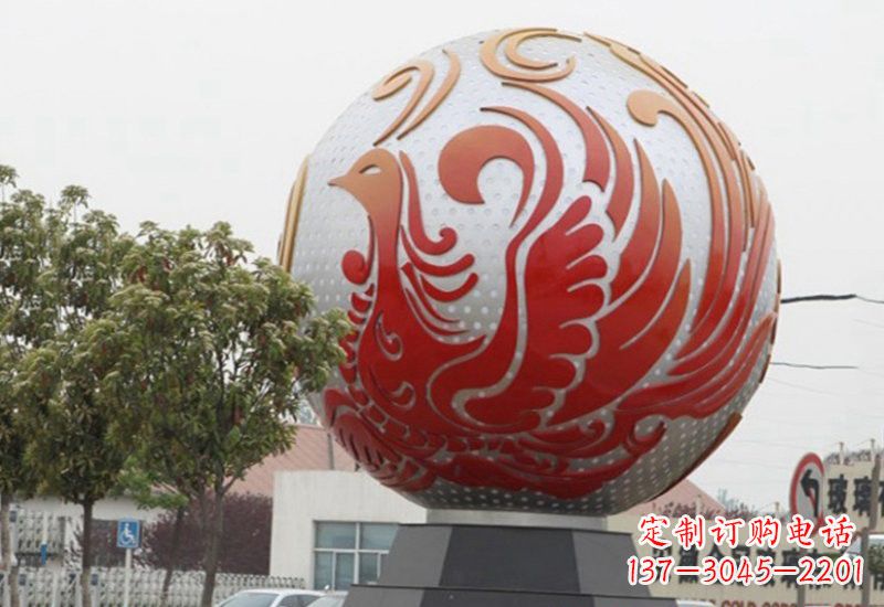 大同不锈钢凤凰浮雕圆球雕塑精美雕塑把艺术带到生活中