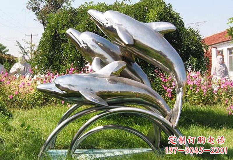 大同不锈钢公园动物跳跃的海豚雕塑