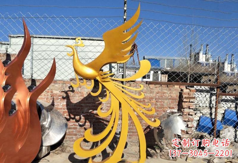 大同不锈钢凤凰雕塑——灿烂金色给予城市温暖