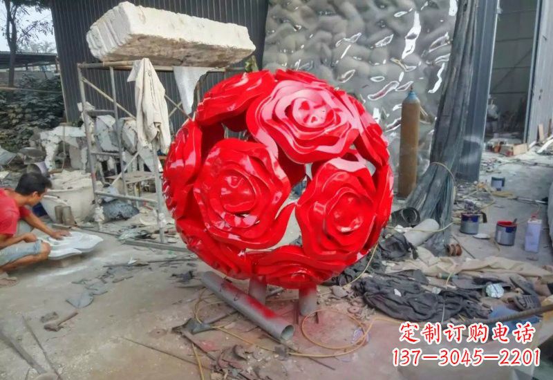 大同不锈钢公园玫瑰花镂空球雕塑
