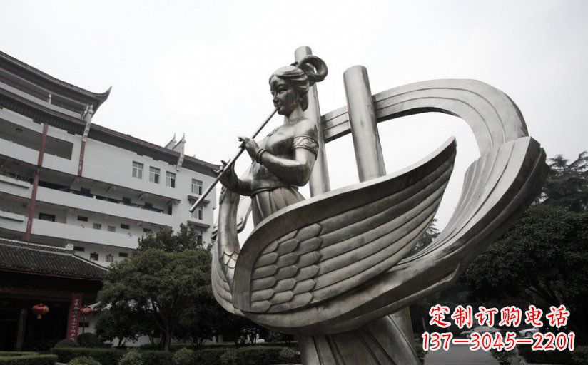 大同古典美女不锈钢吹笛子雕塑