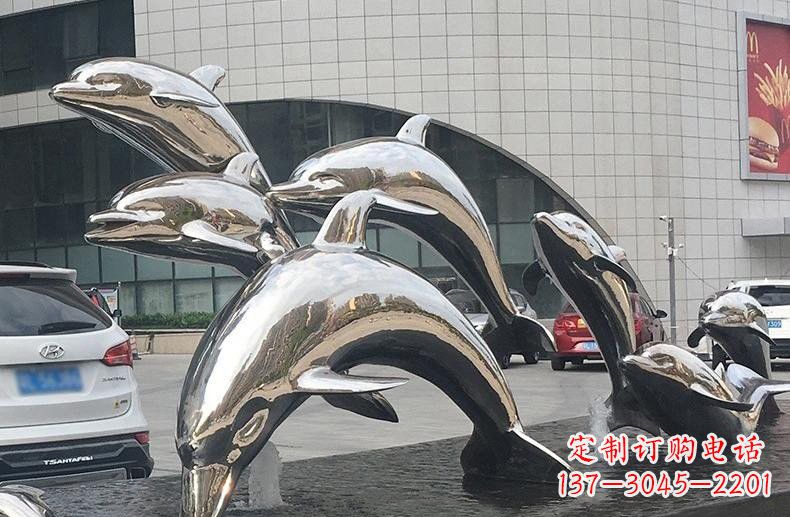 大同不锈钢广场跳跃的海豚雕塑