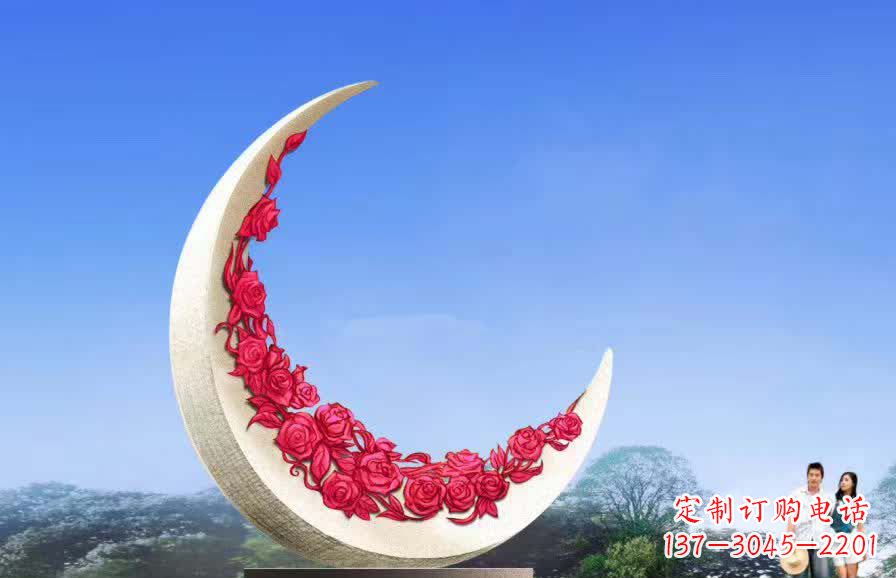 大同不锈钢广场月亮雕塑月光下的璀璨美景
