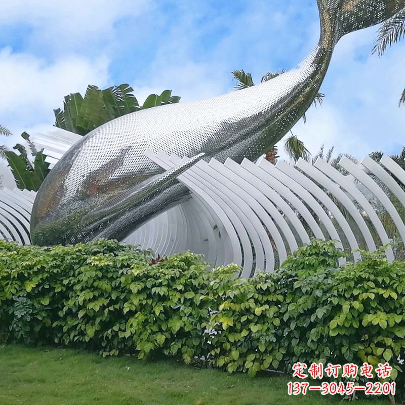 大同海豚雕塑镜面鲸鱼创意动物景观