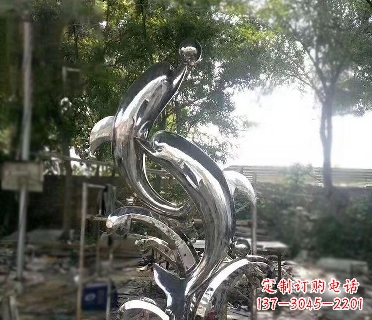 大同不锈钢海豚顶球雕塑