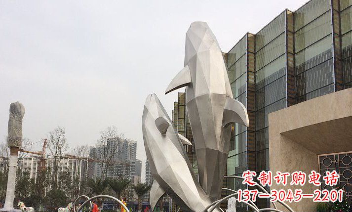 大同不锈钢海豚喷泉雕塑 (2)