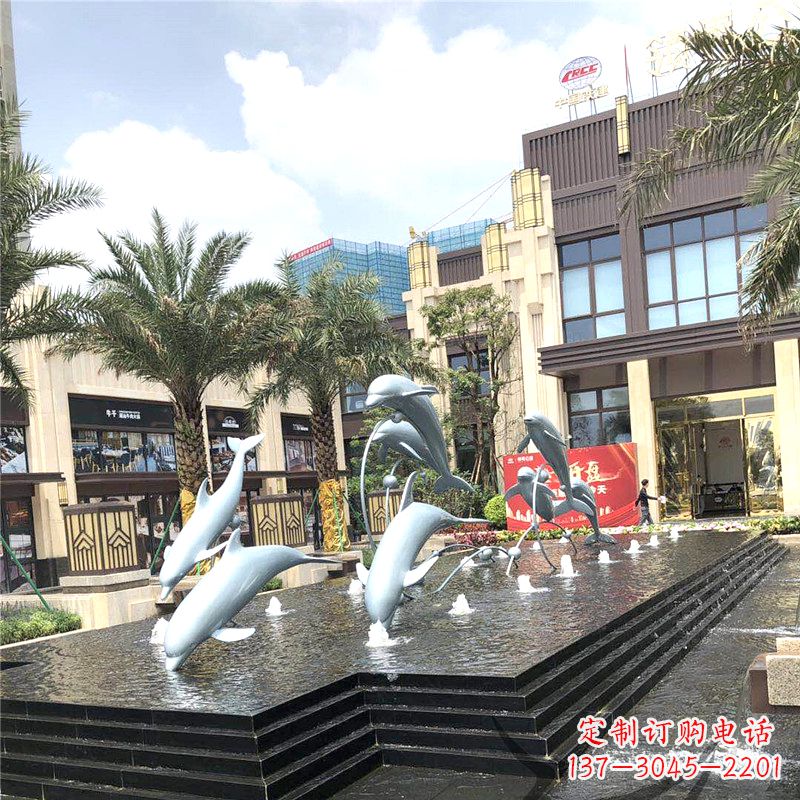 大同不锈钢海豚喷泉-城市企业街道睡觉景观雕塑