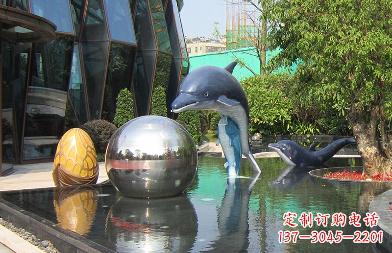 大同不锈钢海豚水景雕塑,企业公园园林创意景观雕塑