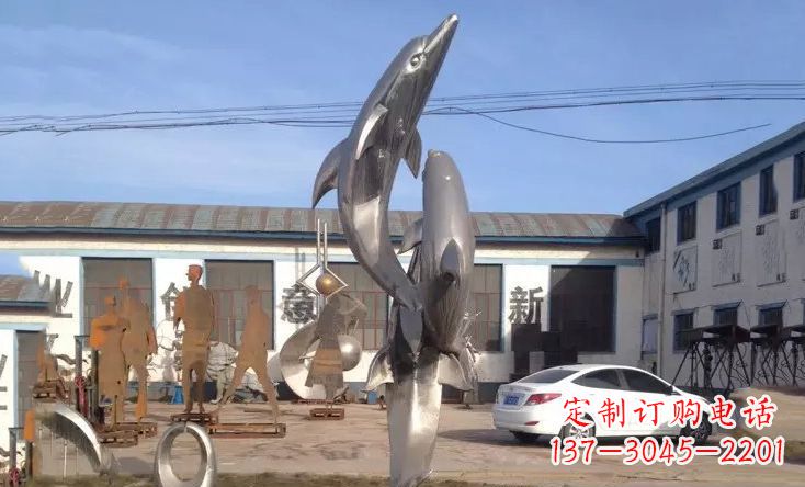 大同不锈钢海豚嬉戏雕塑 (2)
