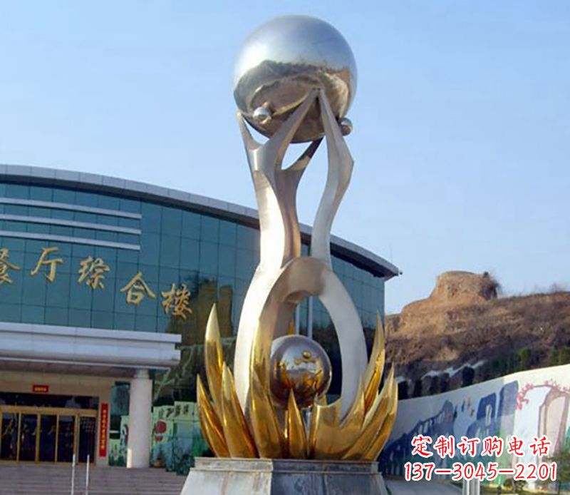 大同不锈钢荷叶托球企业雕塑