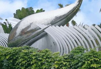 大同海豚雕塑镜面鲸鱼创意动物景观